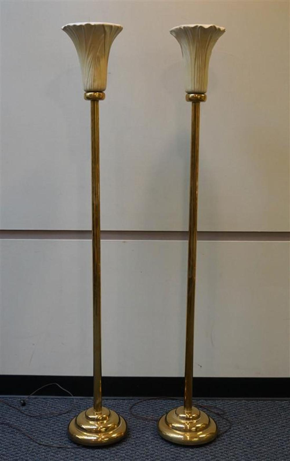 PAIR OF BRASS AND CERAMIC