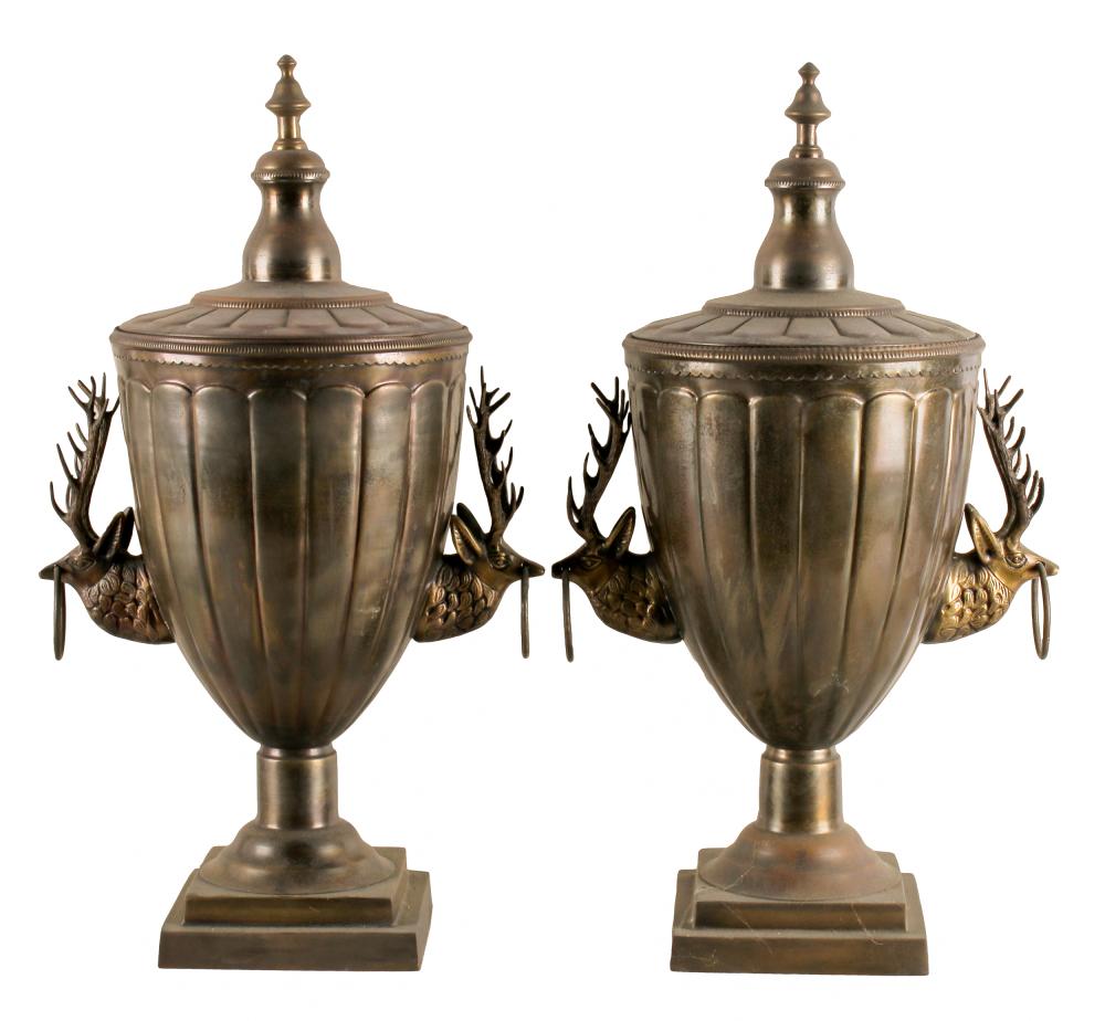 PAIR OF BRASS AND COPPER COVERED