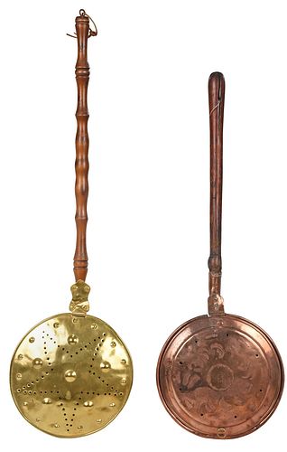 PAIR OF BRASS AND COPPER