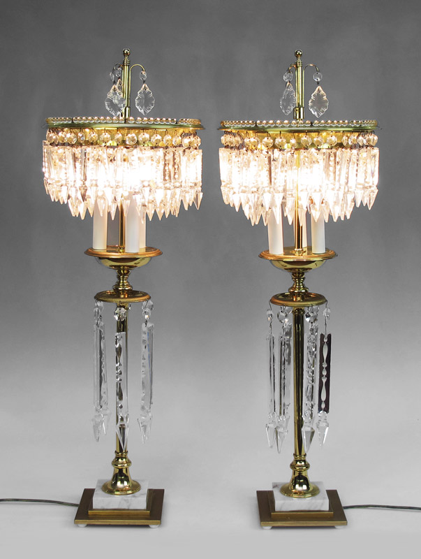 PAIR OF BRASS AND CRYSTAL BANQUET