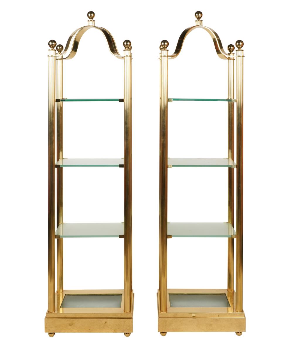 PAIR OF BRASS AND GLASS
