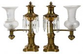 PAIR OF BRASS AND GLASS ARGAND