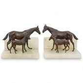 PAIR OF BRASS AND ONYX BOOKEND