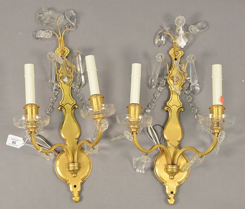 PAIR OF BRASS AND ROCK CRYSTAL