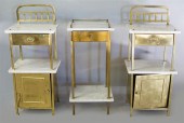 PAIR OF BRASS AND WHITE MARBLE