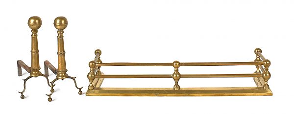 Pair of brass andirons 18" h.