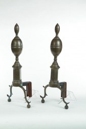 PAIR OF BRASS ANDIRONS.  Ameri