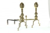 PAIR OF BRASS ANDIRONS.  Ameri