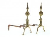 ****PAIR OF BRASS ANDIRONS.  A