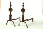 PAIR OF BRASS ANDIRONS.  Ameri