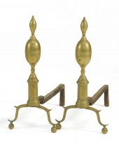 PAIR OF BRASS ANDIRONS AND PAI