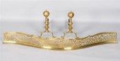 PAIR OF BRASS ANDIRONS AND PIE