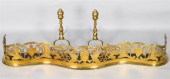 PAIR OF BRASS ANDIRONS AND PIE