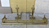 PAIR OF BRASS ANDIRONS AND A F