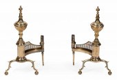 PAIR OF BRASS ANDIRONS ATTRIBU