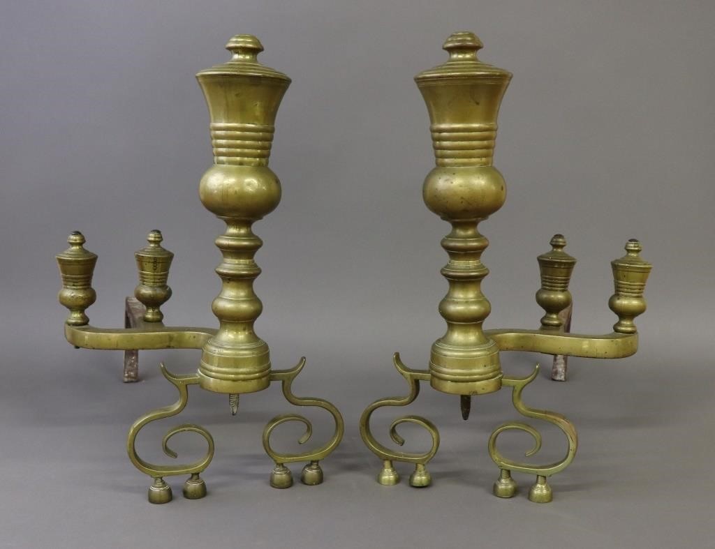 Pair of brass andirons, late 19th