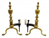 PAIR OF BRASS ANDIRONS WITH UR