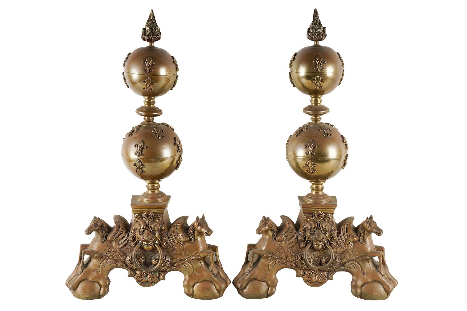 PAIR OF BRASS ANDIRONSwith