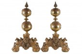 PAIR OF BRASS ANDIRONSwith fle