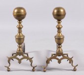 PAIR OF BRASS BALUSTER ANDIRON