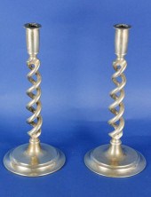 PAIR OF BRASS BARLEY TWIST COL