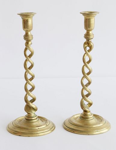 PAIR OF BRASS BARLEY TWIST COLUMN