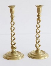 PAIR OF BRASS BARLEY TWIST COL