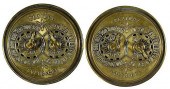 PAIR OF BRASS BEZIQUE MARKERS.
