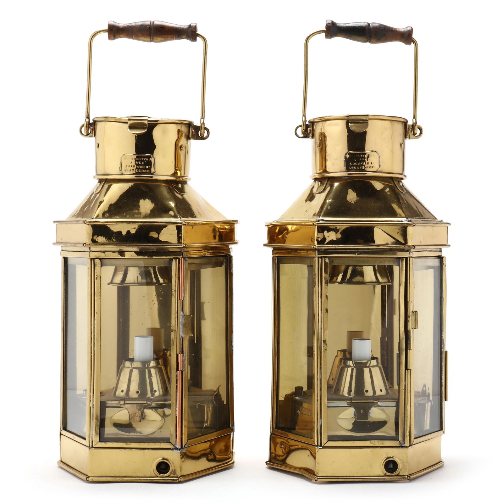 PAIR OF BRASS BRITISH SHIP