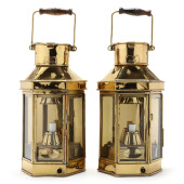 PAIR OF BRASS BRITISH SHIP LAN