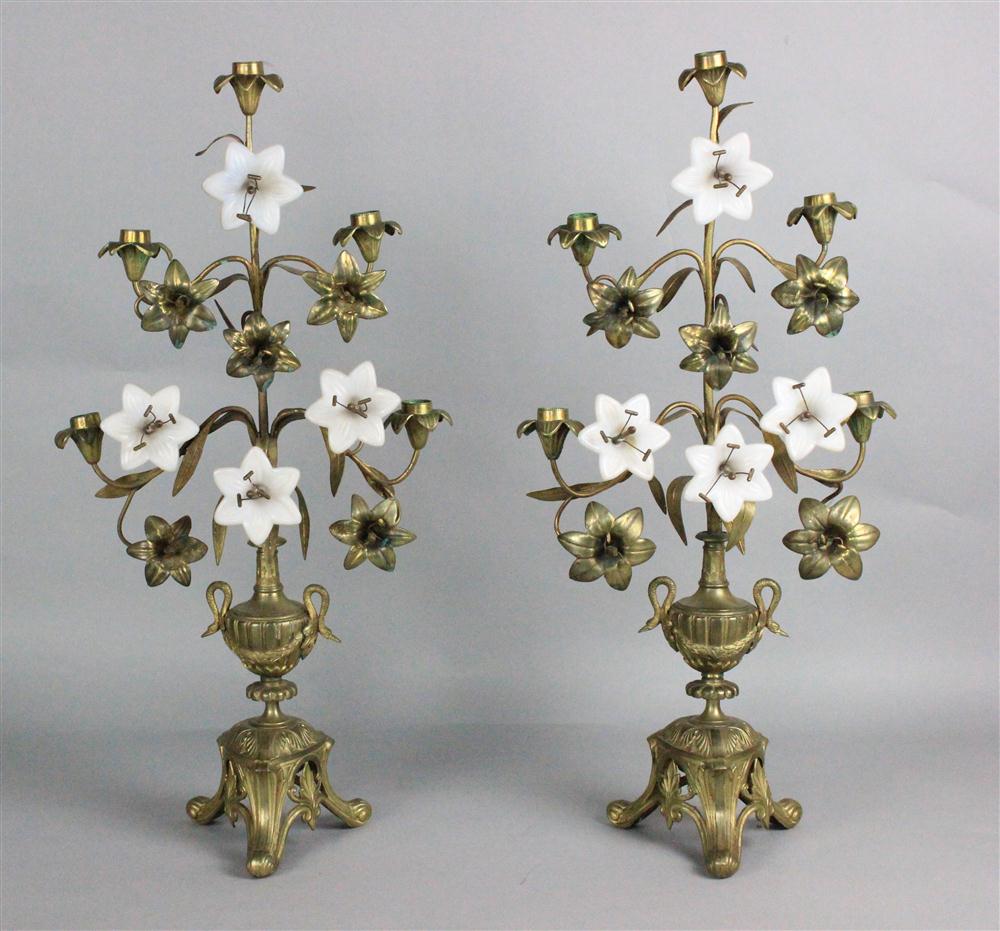 PAIR OF BRASS CANDELABRA WITH