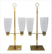 PAIR OF BRASS CANDELABRAS, WIT