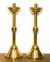 PAIR OF BRASS CANDLE PRICKETS,