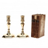 PAIR OF BRASS CANDLESTICKS AND