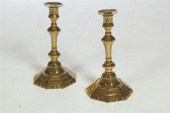 PAIR OF BRASS CANDLESTICKS.  F