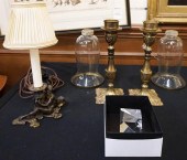 PAIR OF BRASS CANDLESTICKS WIT