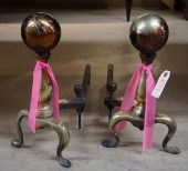 PAIR OF BRASS CANNON BALL ANDI