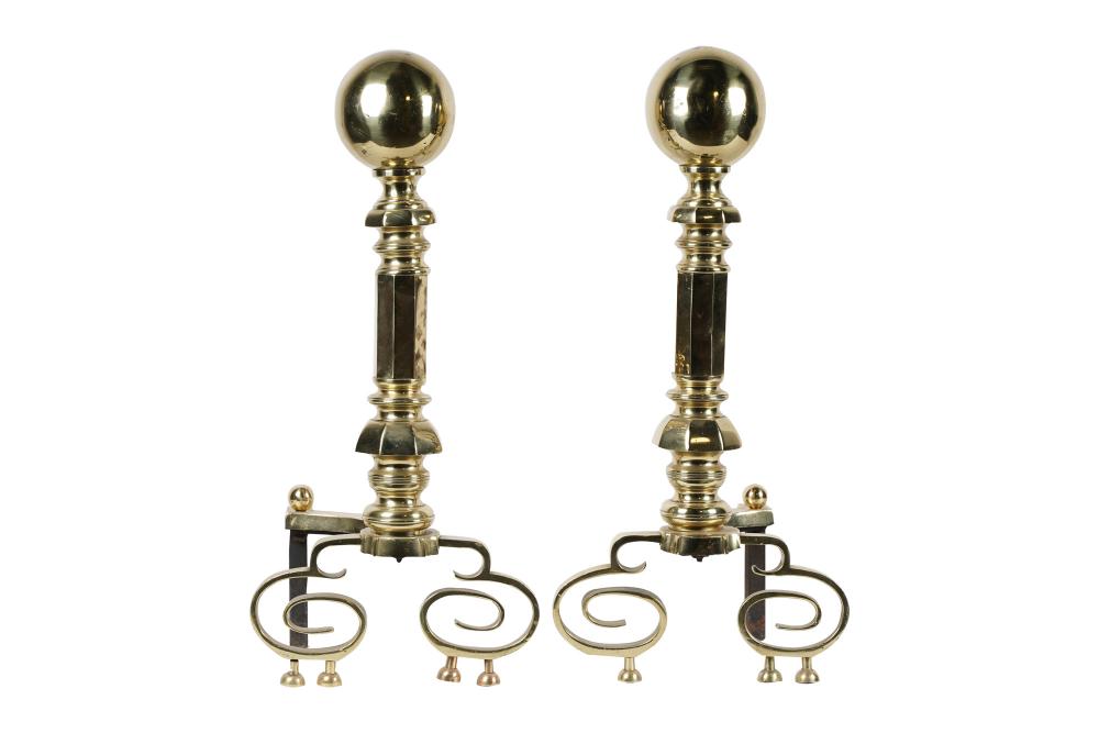 PAIR OF BRASS CANNONBALL ANDIRONS25