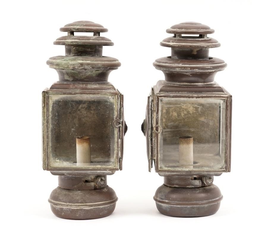 Pair of brass carriage lamps,