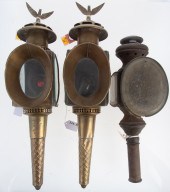 PAIR OF BRASS CARRIAGE LAMPS;