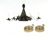 PAIR OF BRASS CHAMBERSTICKS AN