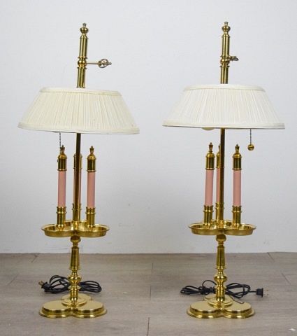 PAIR OF BRASS CLOVER FORM LAMPSPair