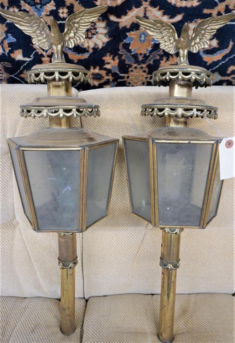 PAIR OF BRASS COACH LANTERNS WITH