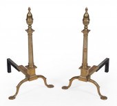 PAIR OF BRASS COLUMN-FORM ANDI