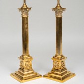 PAIR OF BRASS COLUMNAR FORM TA