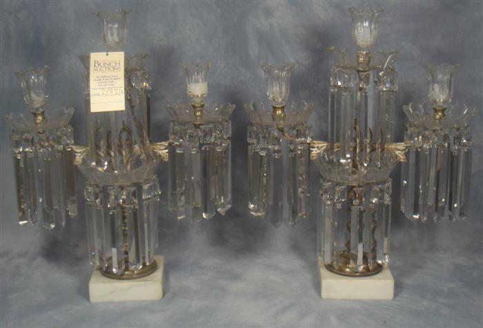 Pair of brass & crystal