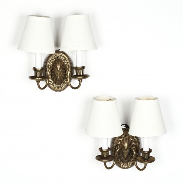 PAIR OF BRASS DOUBLE ARM SCONCES 