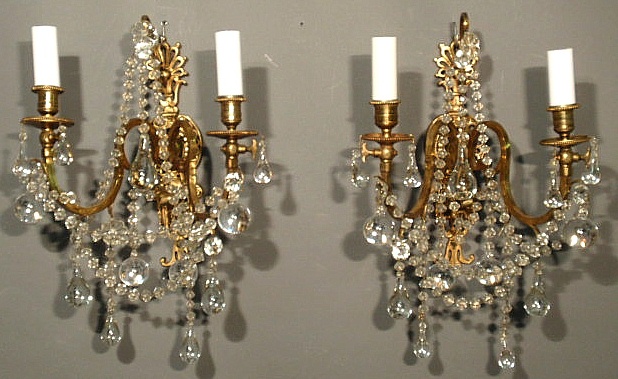 Pair of brass electric wall sconces