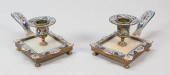 PAIR OF BRASS & ENAMEL CHAMBER