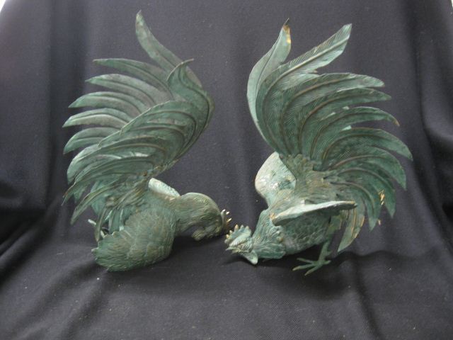 Pair of Brass Fighting Cocks